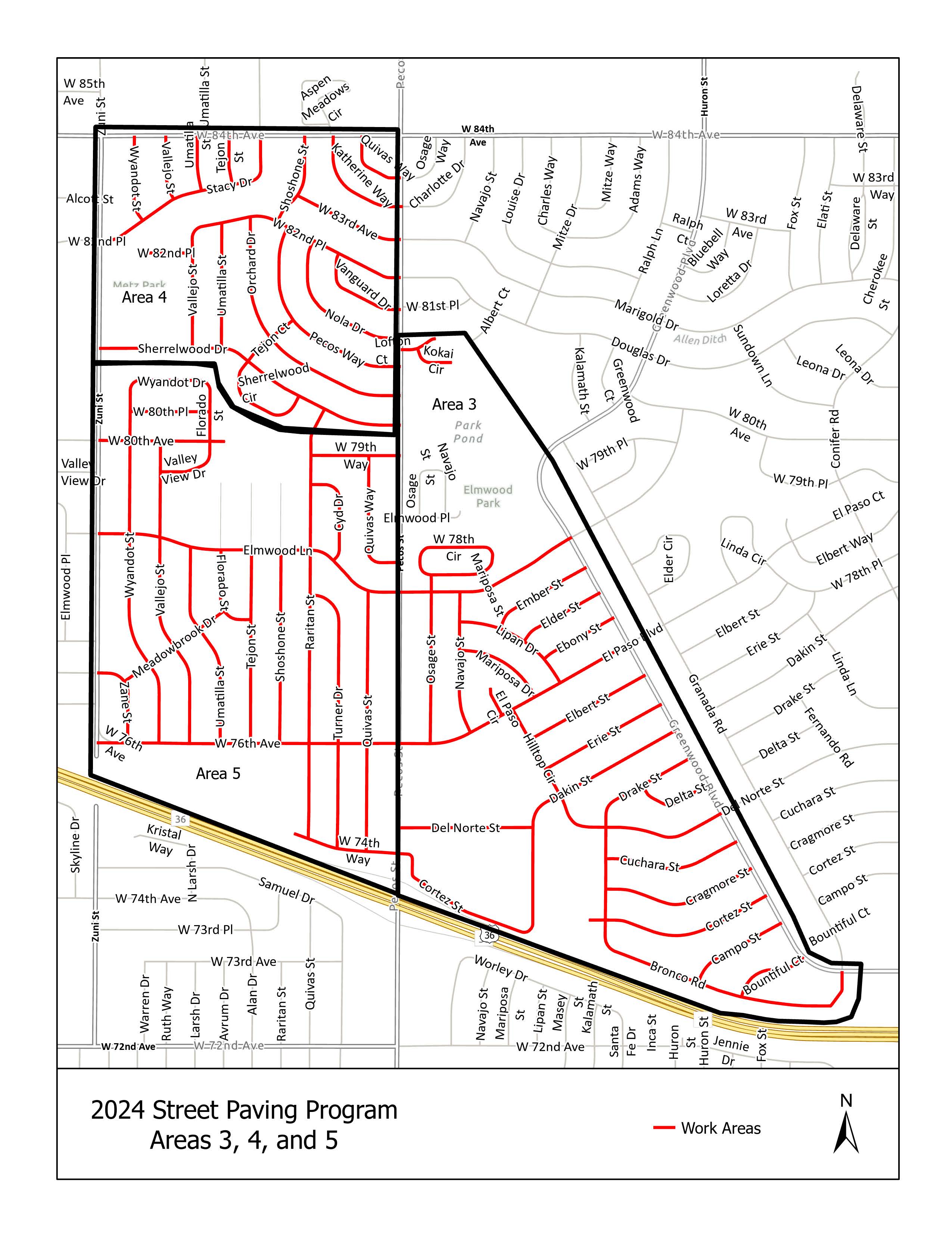 2024 Paving Program Overview Map Areas 3, 4, and 5