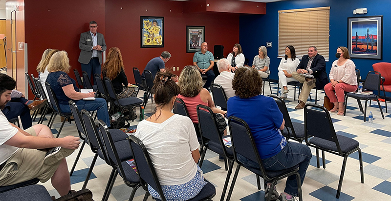 The Adams County Board of Commissioners at a Town Hall meeting